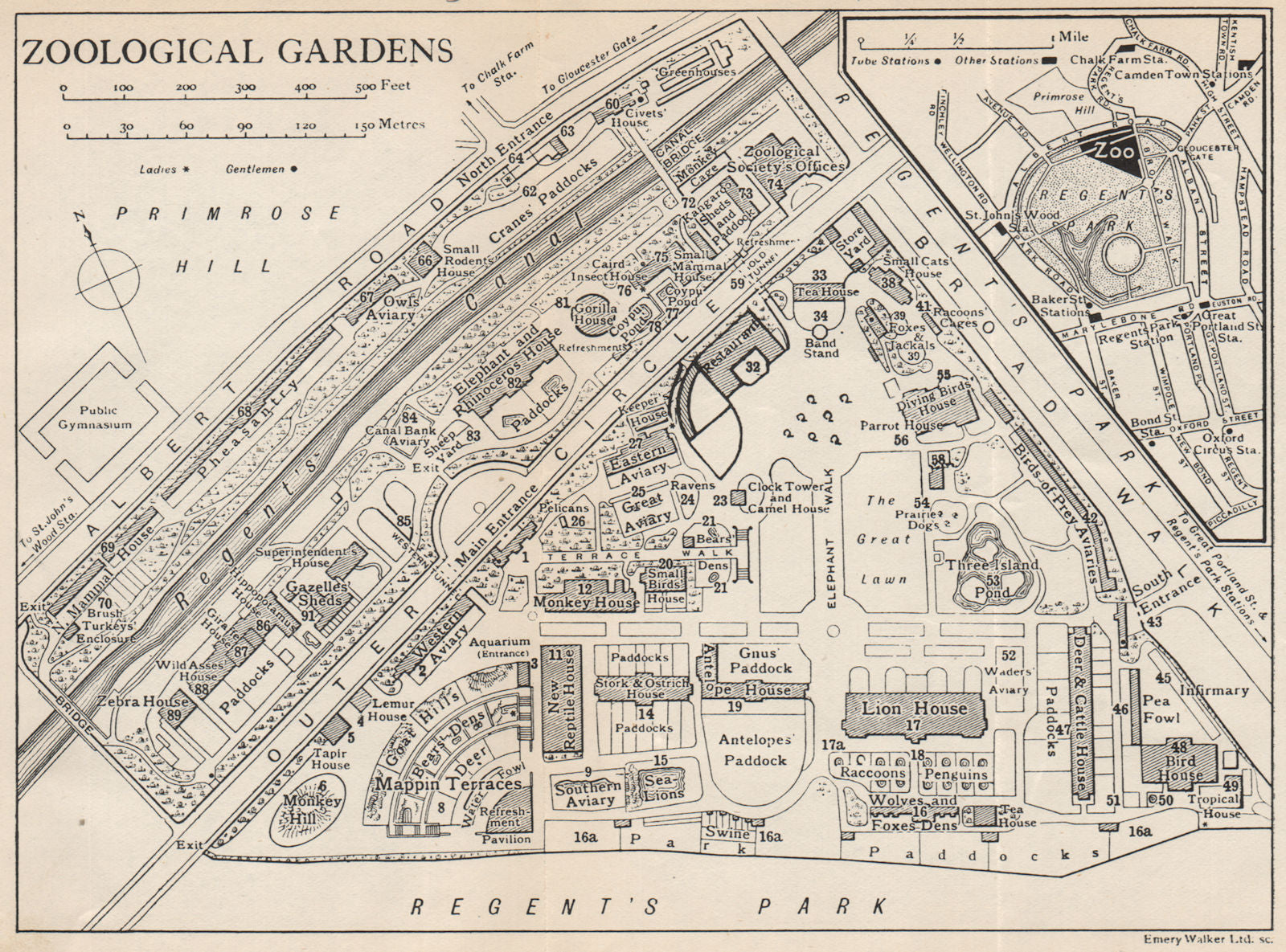 LONDON ZOOLOGICAL GARDENS. Vintage map plan. Regent's Park 1935 old